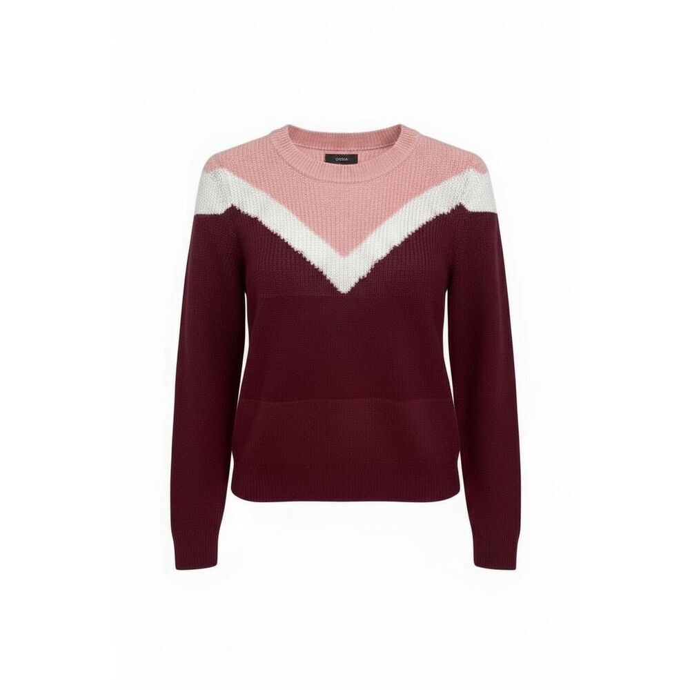 Max Chevron Colorblock Knit Long Sleeve Crew Neck Pullover Sweater Wine Size XS